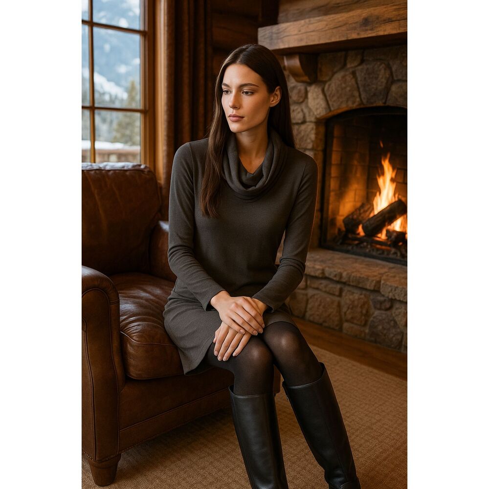 MAJESTIC FILATURES Deep Olive/Moss Green Cowl Neck Cashmere Blend Dress